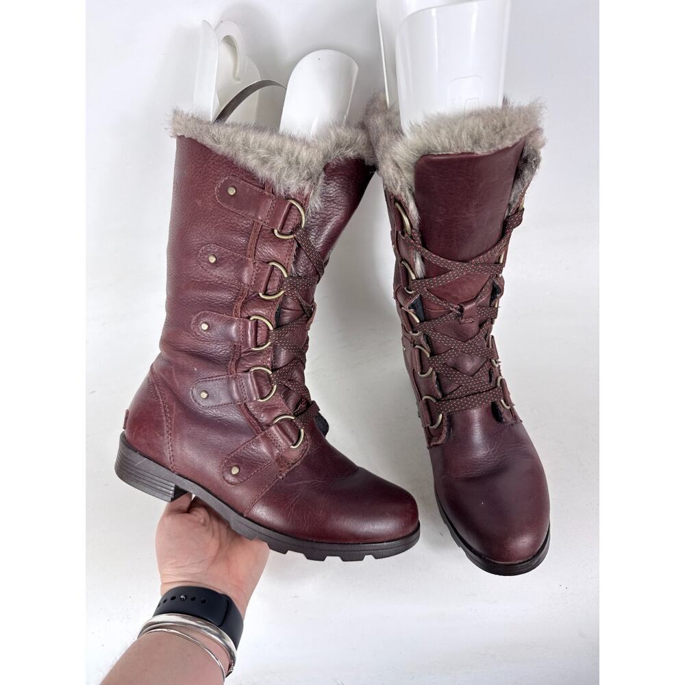 Sorel Slimpack II Lace Winter Boot Women 7 Burgundy Lace-Up Round Toe Block Heel